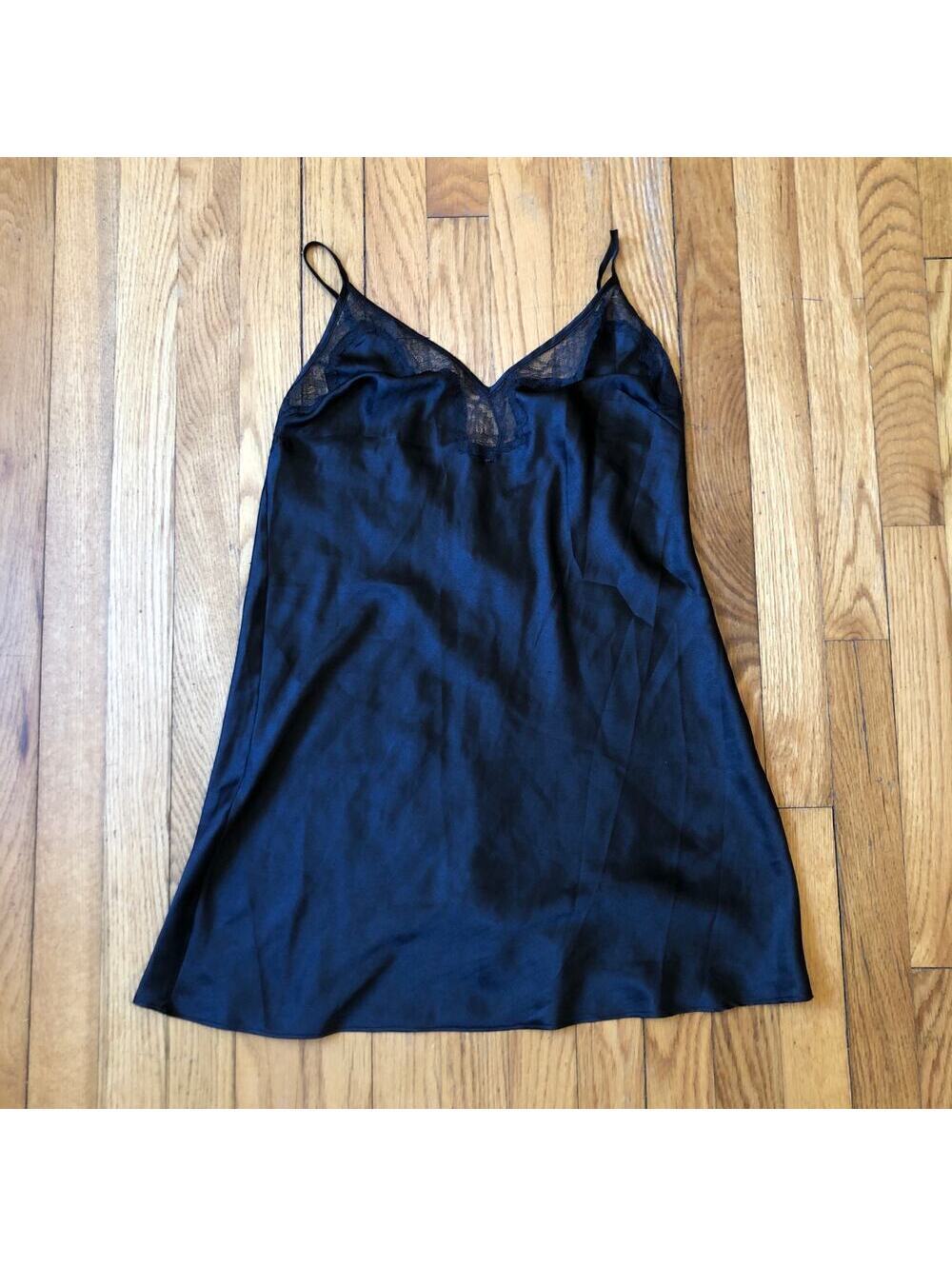 Victoria's Secret NWOT Vintage 1990s Women's Satin Black Lacy Slip Nightgown M